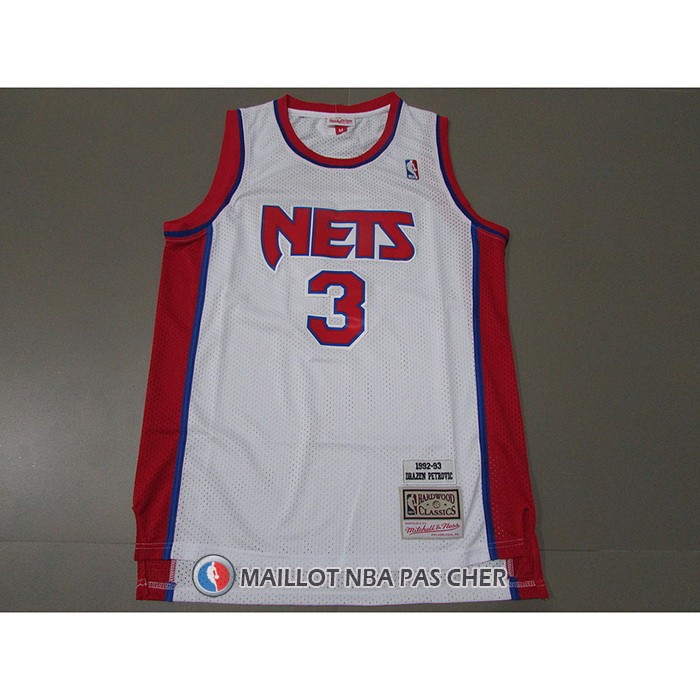 Maillot Brooklyn Nets Drazen Petrovic NO 3 Mitchell & Ness 1992-93 Blanc